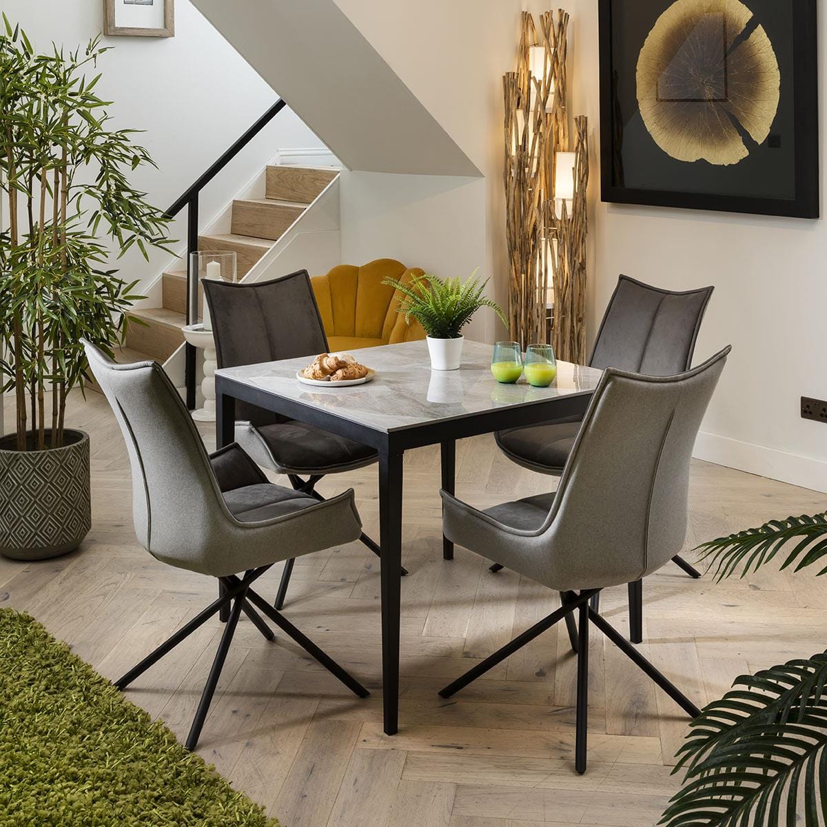 Square Ceramic Marble Dining Table - Spacious 4 Seater Grey High Gloss 90x90cm Dining Room / Dining Tables Sheffield Discount Furniture