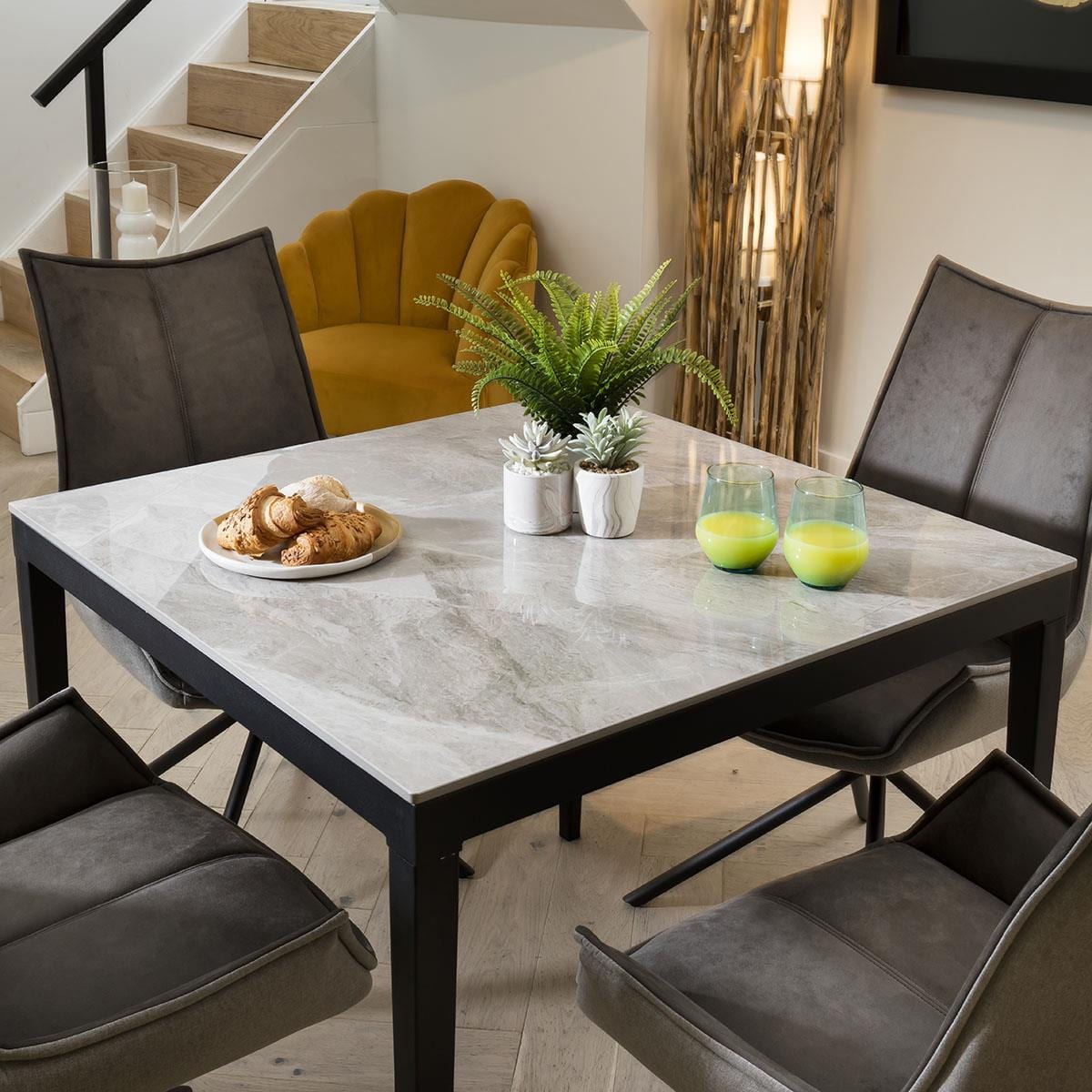 Square Ceramic Marble Dining Table - Spacious 4 Seater Grey High Gloss 90x90cm Dining Room / Dining Tables Sheffield Discount Furniture