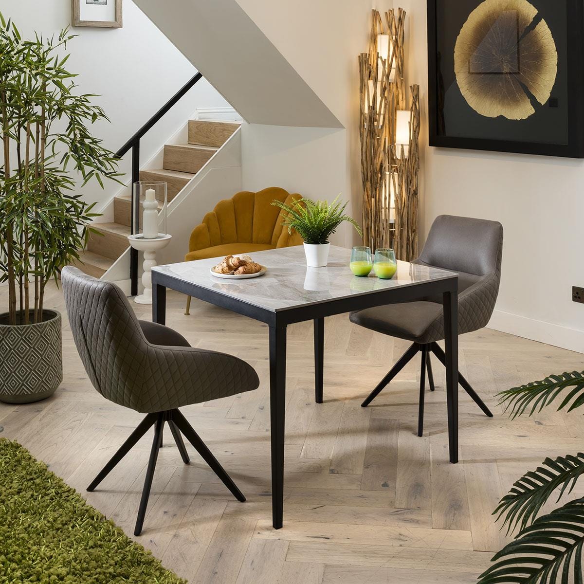 Square Ceramic Marble Dining Table - Spacious 4 Seater Grey High Gloss 90x90cm Dining Room / Dining Tables Sheffield Discount Furniture