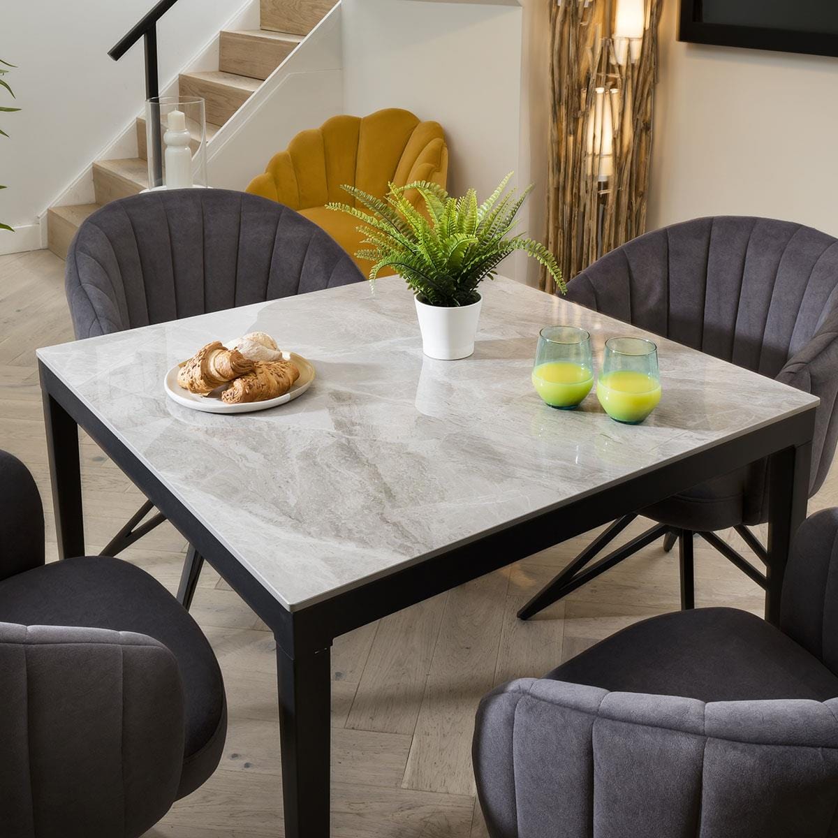 Square Ceramic Marble Dining Table - Spacious 4 Seater Grey High Gloss 90x90cm Dining Room / Dining Tables Sheffield Discount Furniture