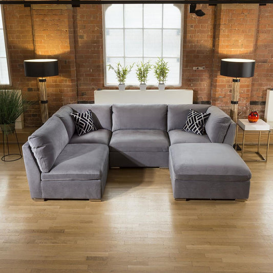 Super Comfy Charlotte Corner Sofa Medium Grey 5 Seater U Shape 3R Living Room / Sofas / In Stock Sofas Sheffield Discount Furniture