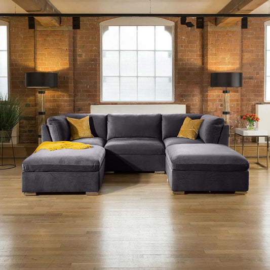 Super Comfy Charlotte Sofa Dark Grey 5 Seater Corner U Open Ends 4 Living Room / Sofas / In Stock Sofas Sheffield Discount Furniture