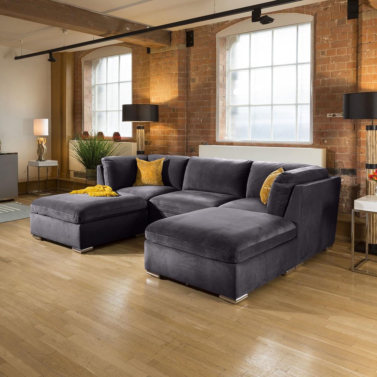 Super Comfy Charlotte Sofa Dark Grey 5 Seater Corner U Open Ends 4 Living Room / Sofas / In Stock Sofas Sheffield Discount Furniture