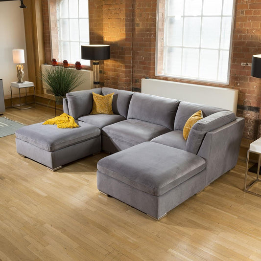 Super Comfy Charlotte Sofa Medium Grey 5 Seater Corner U Open Ends 4 Living Room / Sofas / In Stock Sofas Sheffield Discount Furniture