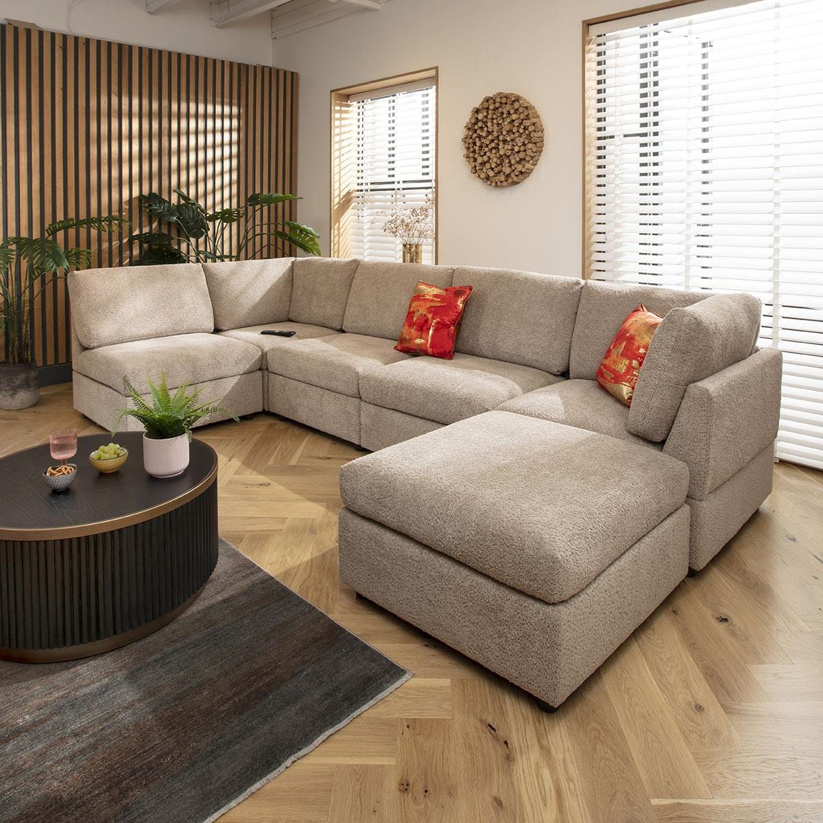 Sophie 6 Seater U-Shape Sofa Biscuit Beige Boucle 320x160cm 6R