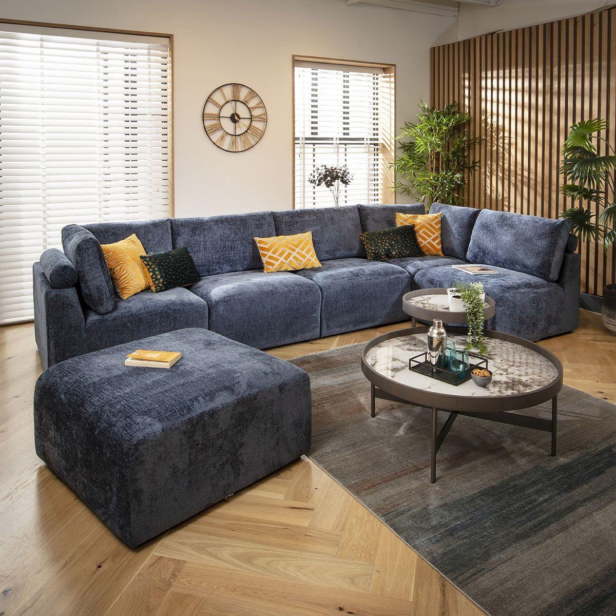 Victoria 6 Seater U-Shape Sofa Blue Chenille 348x176cm 6R