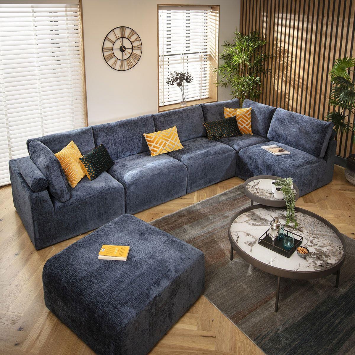Victoria 6 Seater U-Shape Sofa Blue Chenille 348x176cm 6R