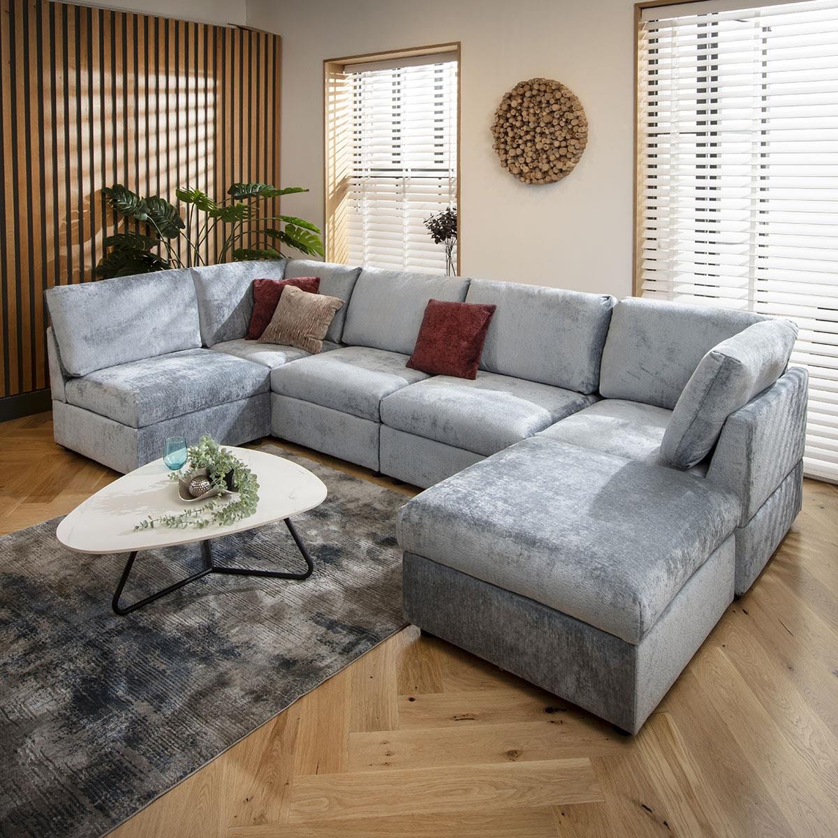 Sophie 6 Seater U-Shape Sofa Blue Chenille 320x160cm 6R