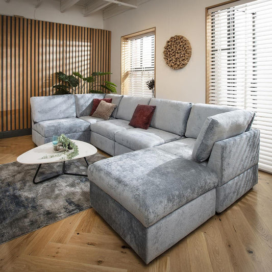 Sophie 6 Seater U-Shape Sofa Blue Chenille 320x160cm 6R