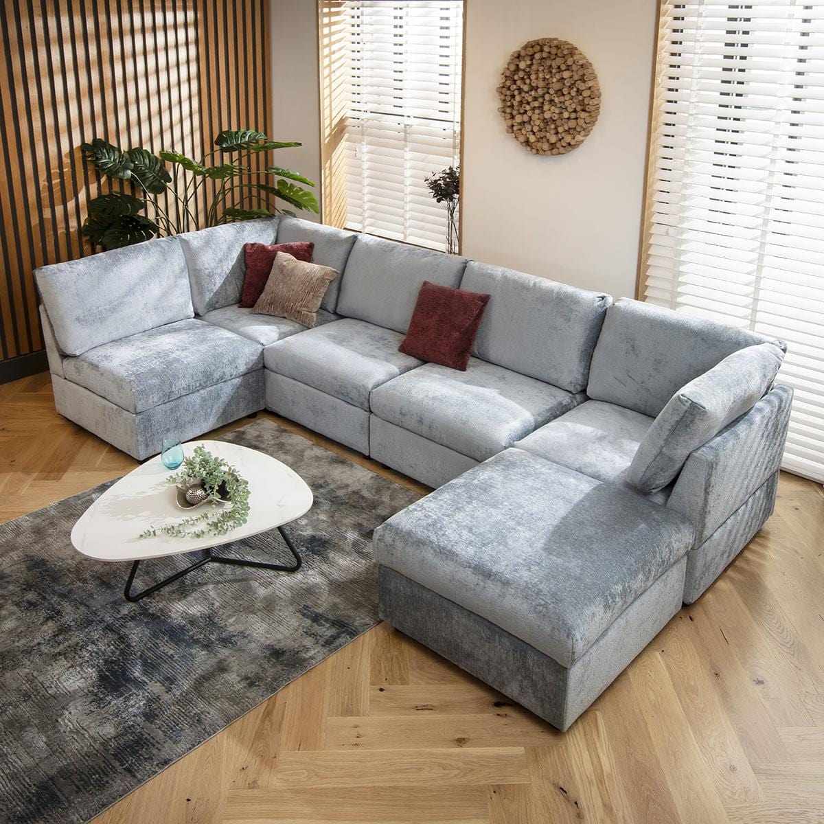 Sophie 6 Seater U-Shape Sofa Blue Chenille 320x160cm 6R