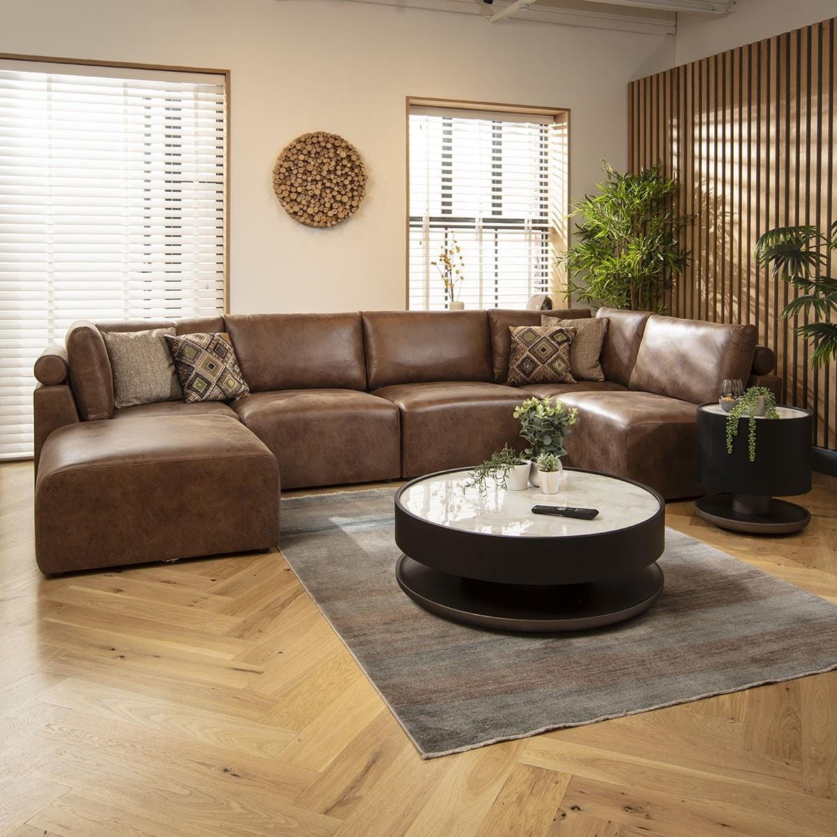 Victoria 6 Seater U-Shape Sofa Antique Brown 348x176cm 6R