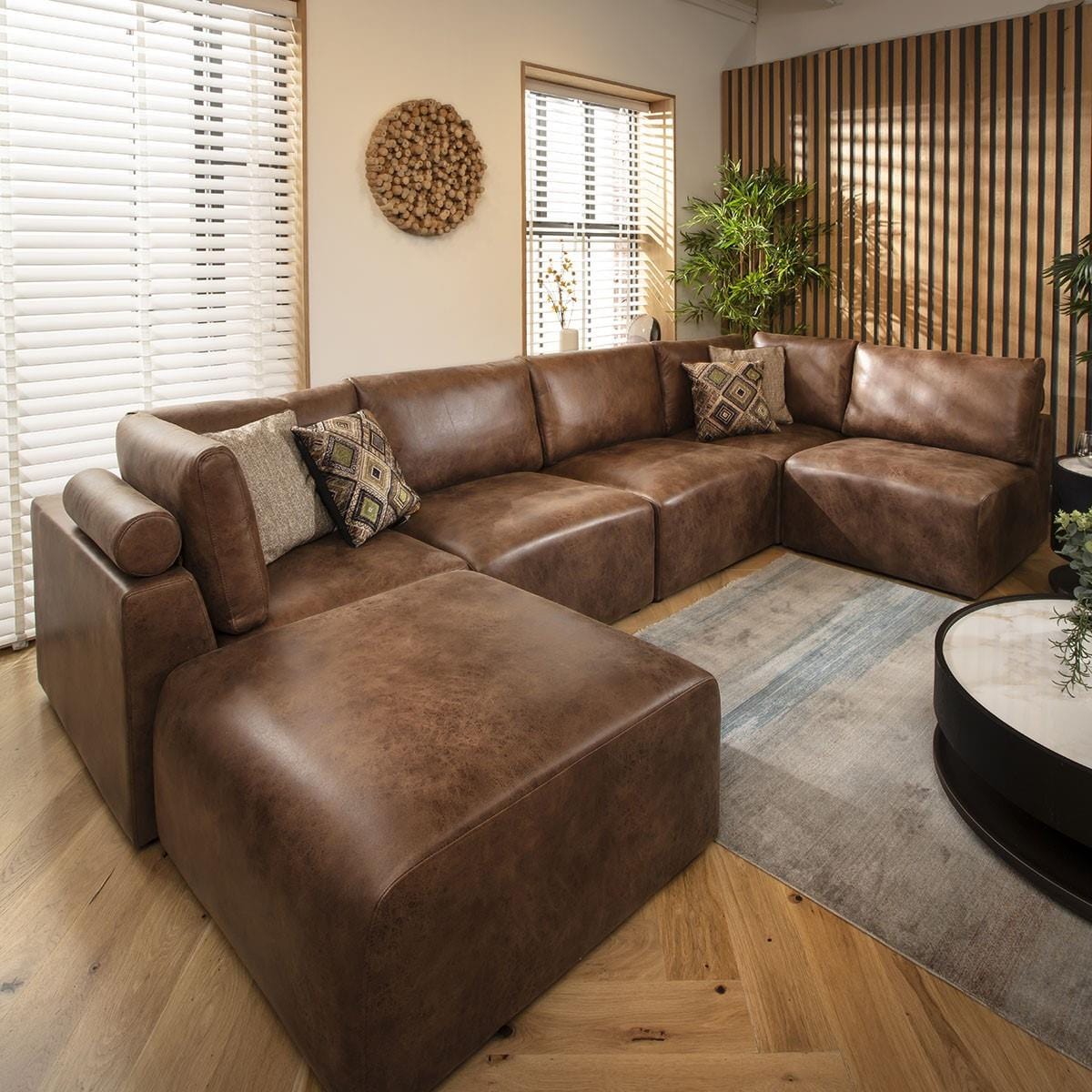 Victoria 6 Seater U-Shape Sofa Antique Brown 348x176cm 6R