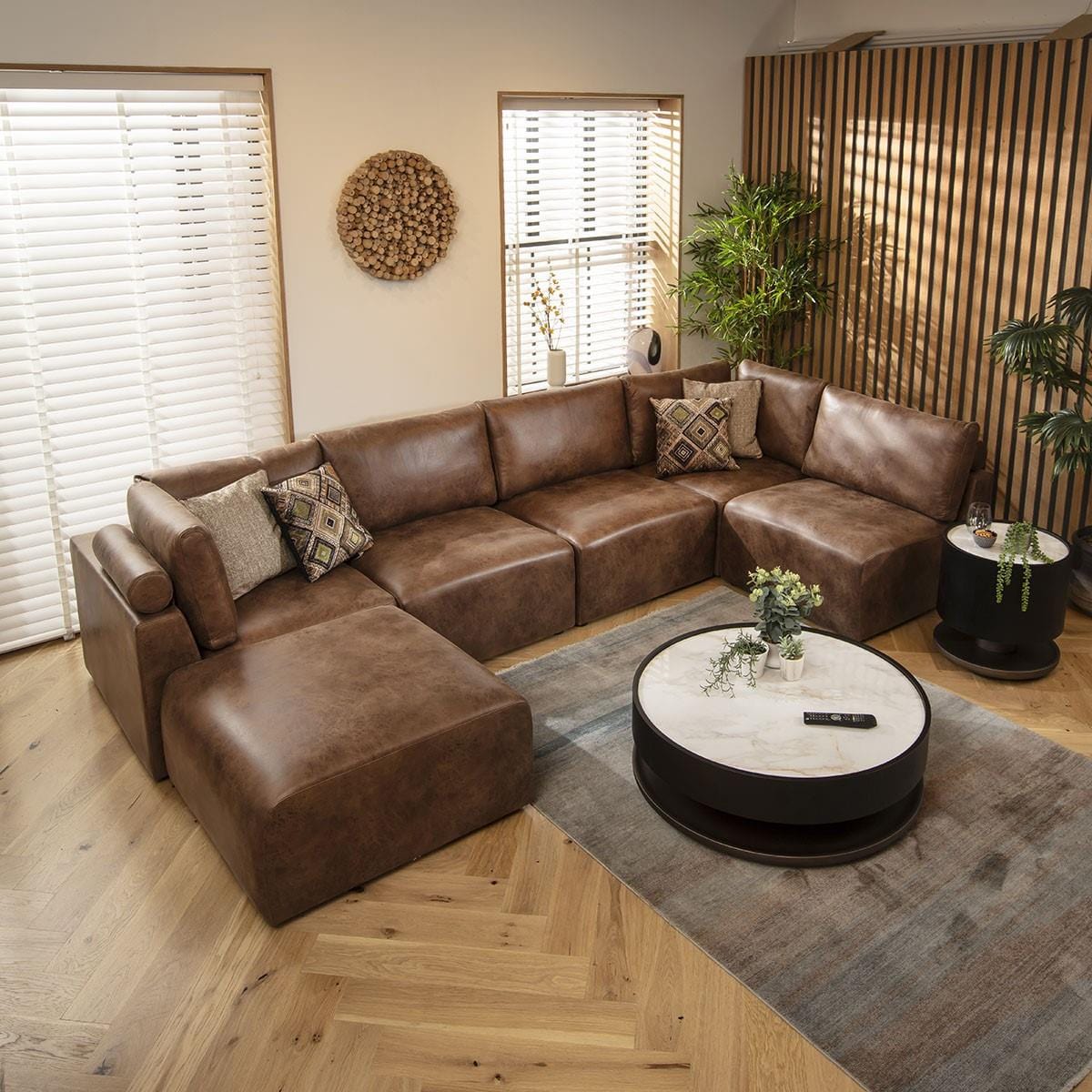 Victoria 6 Seater U-Shape Sofa Antique Brown 348x176cm 6R