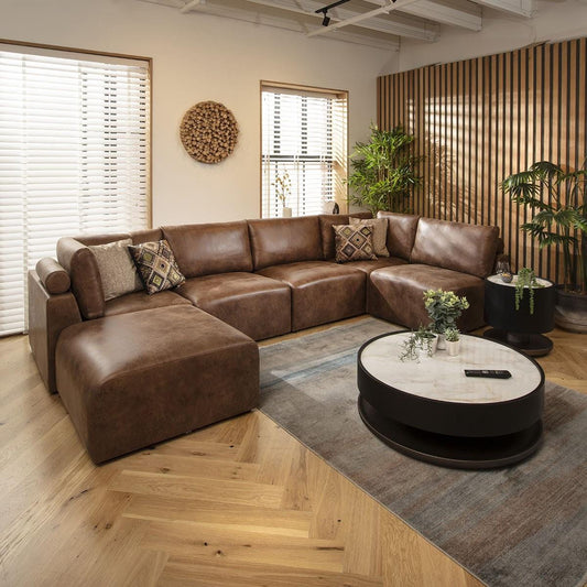 Victoria 6 Seater U-Shape Sofa Antique Brown 348x176cm 6R