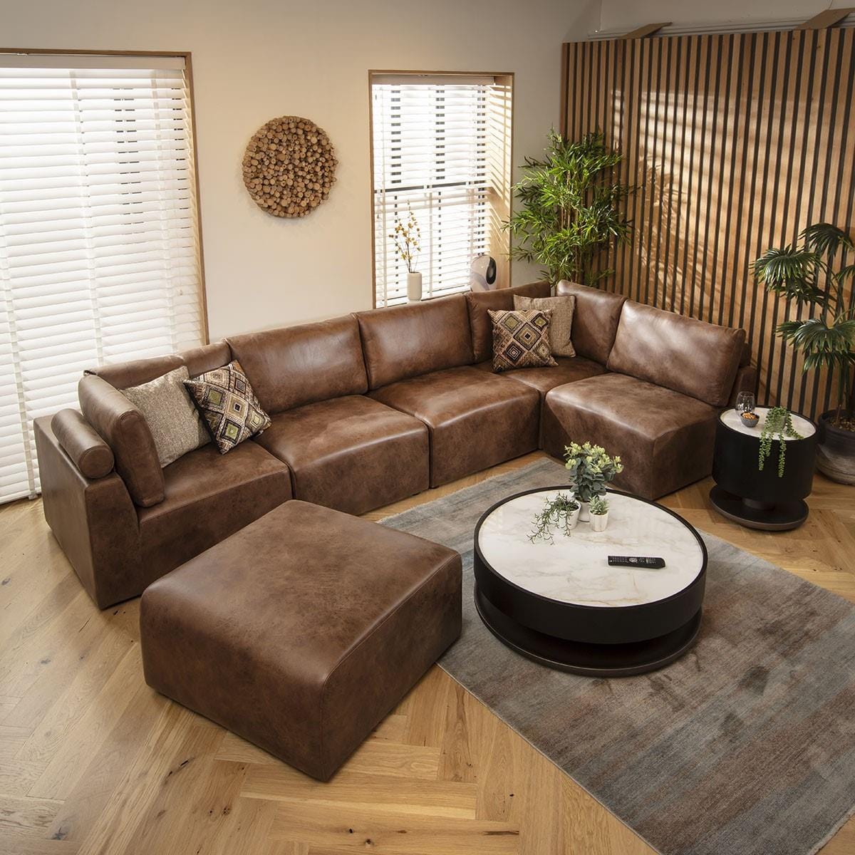 Victoria 6 Seater U-Shape Sofa Antique Brown 348x176cm 6R