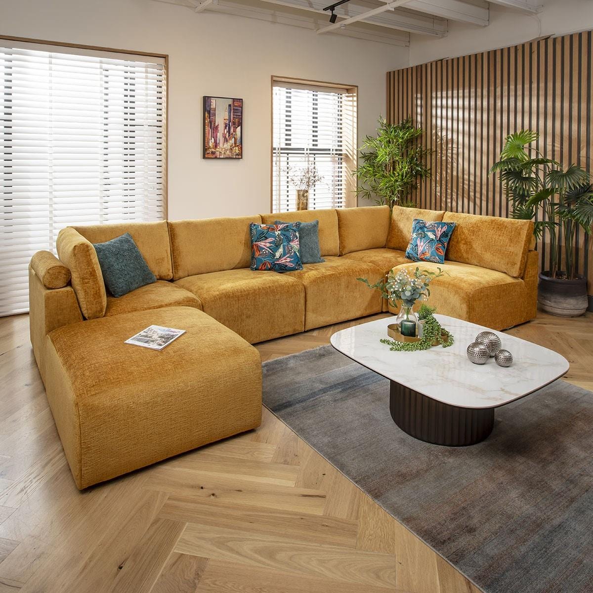 Victoria 6 Seater U-Shape Sofa Mustard Chenille 348x176cm 6R