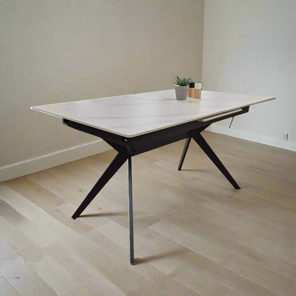 Timor White Ceramic Extending Rectangular Modern Dining Table Sheffield Discount Furniture