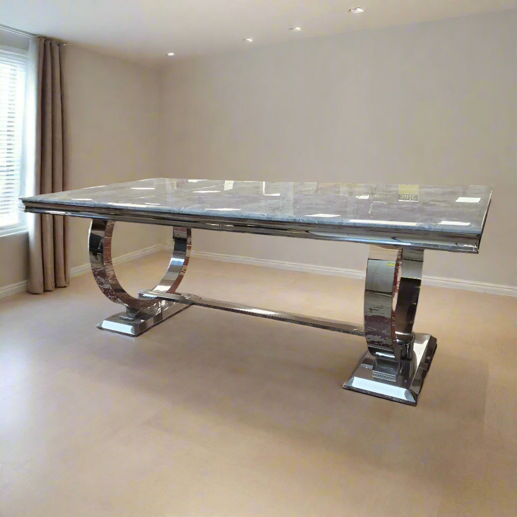 Chelsea White / Grey / Black Marble / Chrome Rectangular Dining Table Sheffield Discount Furniture