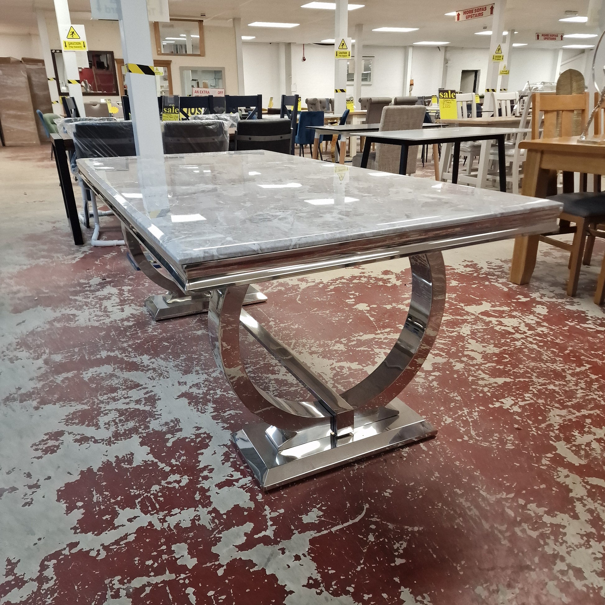 Chelsea White / Grey / Black Marble / Chrome Rectangular Dining Table Sheffield Discount Furniture