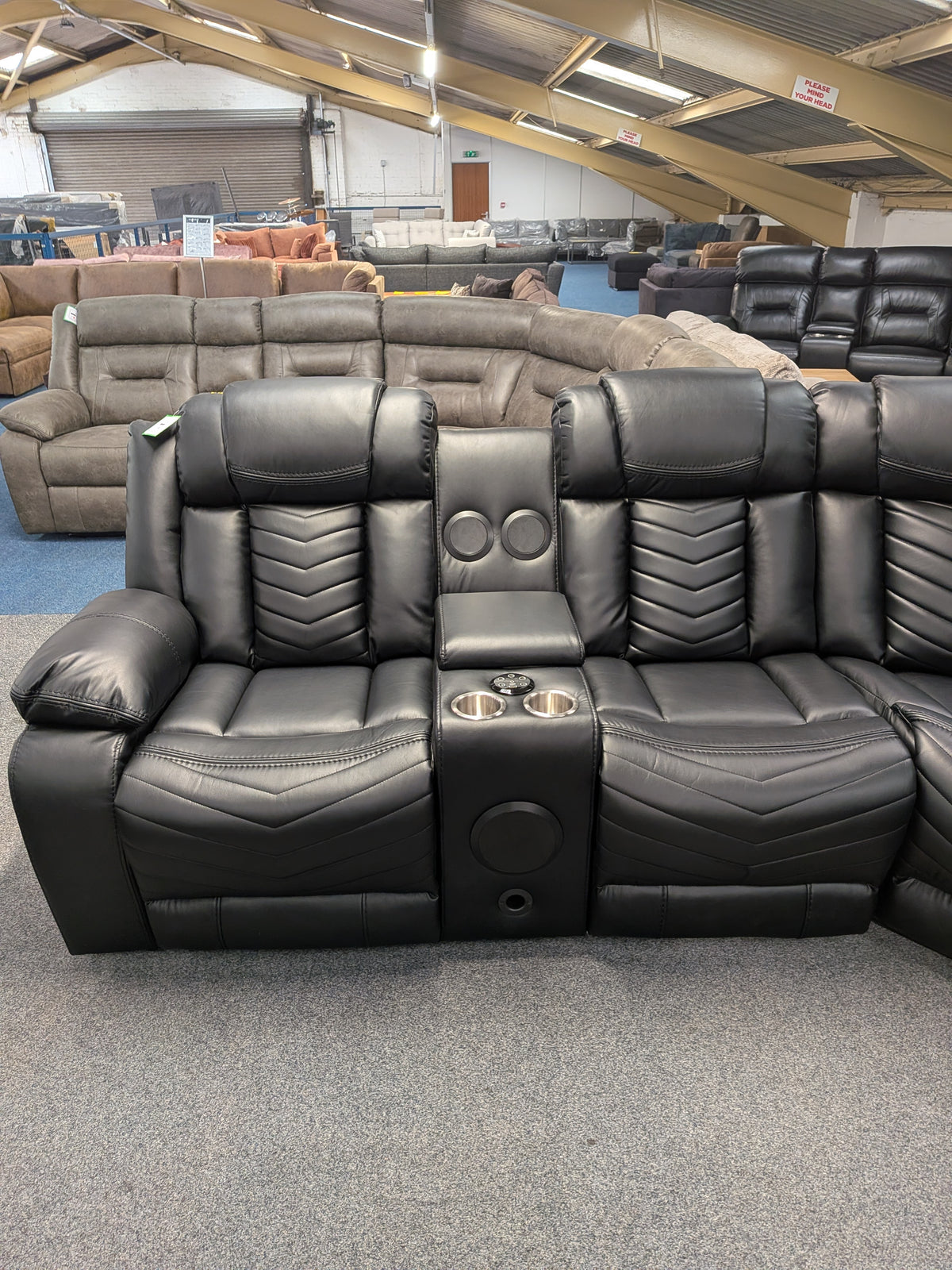Zeus leather corner sofa Bluetooth speaker USB,USB-C charger ports