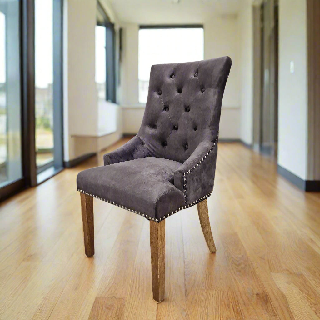 Largr Dining Chair Deep Padded Brushed Velvet Dining Chair Oak Legs Sheffield Discount Furniture