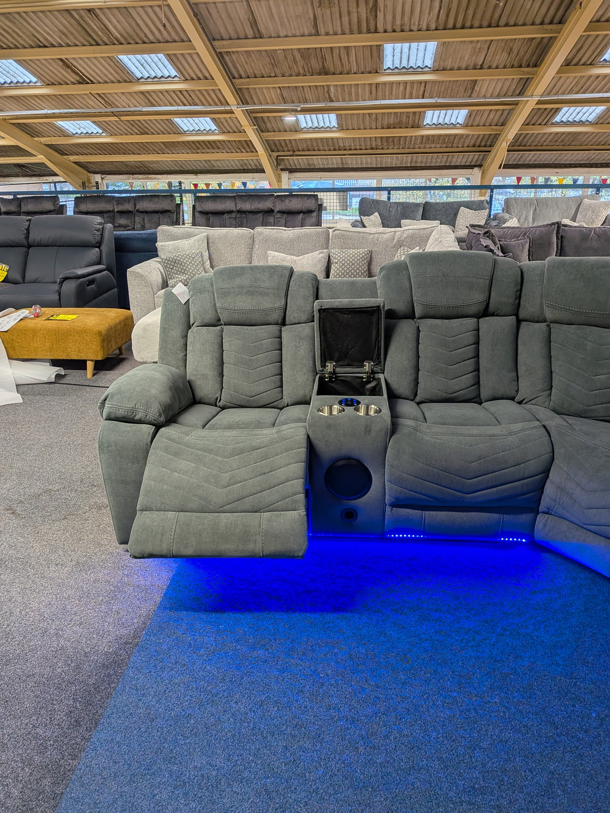 Zeus grey fabric power recliner corner sofa with USB,USB-C